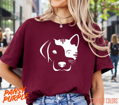 Dog and Cat Split Face T-Shirt – Minimalist Pet Lover Graphic Tee – Cute Dog Cat