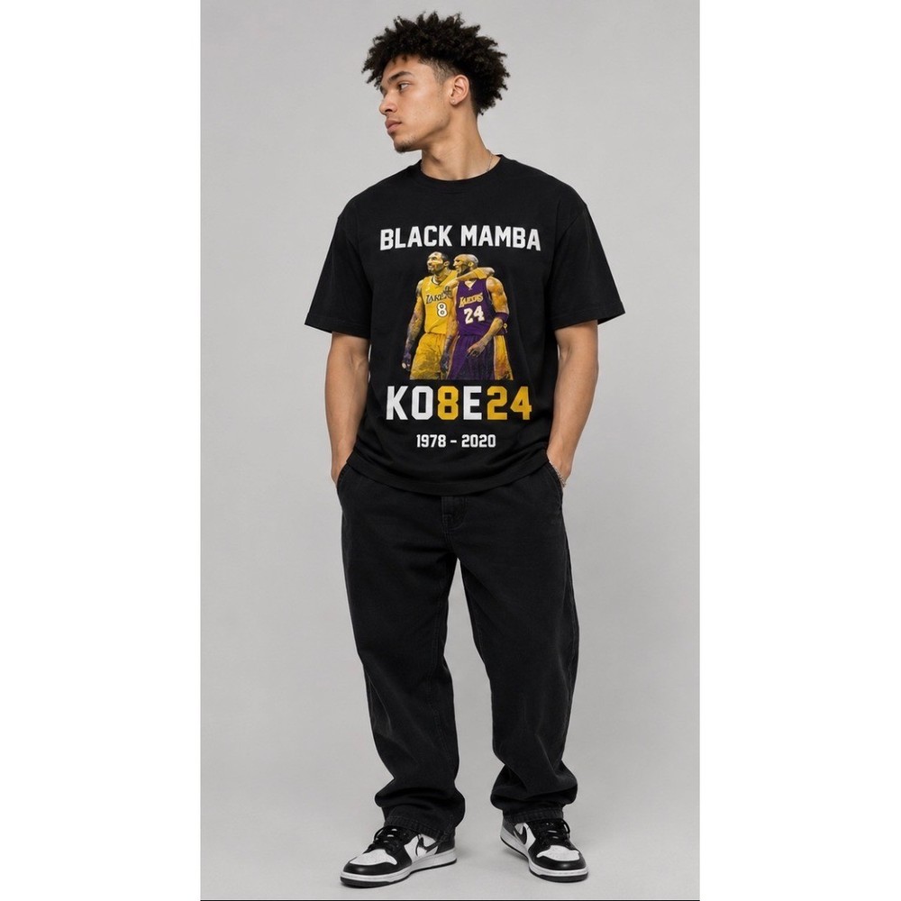 Kobe Bryant Black Mamba Lakers Tribute T-Shirt Black Mens Medium 1978-2020 8 24