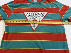 Guess USA Triangle Logo Stripe T-Shirt Red Teal Yellow Retro 90s Style Men’s M