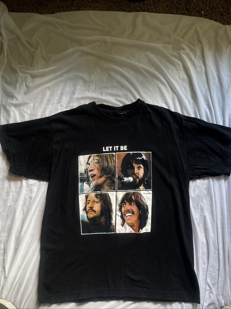 Vintage 90s The Beatles Let It Be Double Sided Rare T-Shirt Black Concert Tee