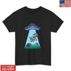 Funny Alien Cow UFO Abduction T-Shirt Space Farm Graphic Unisex Tee