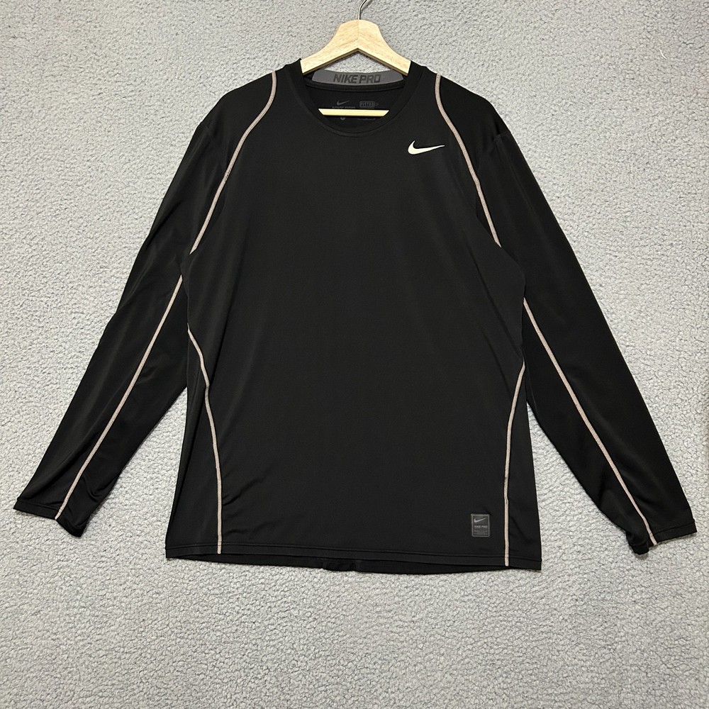Nike Pro Fitted Long Sleeve Shirt Men Large Black Stretch Performance