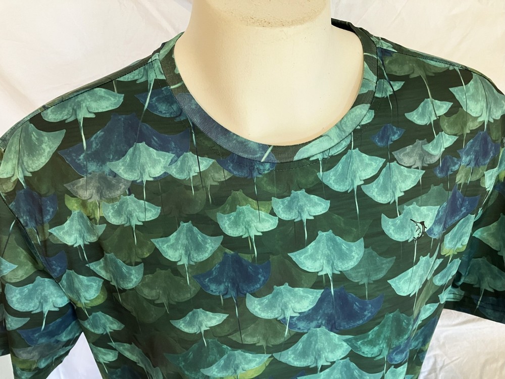 New REEL LEGENDS Freeline short sleeve Shirt Men’s Large Blue Ocean MANTA RAYS