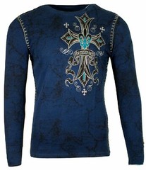 Xtreme Couture by AFFLICTION Men’s THERMAL T-Shirt BRONZE ARMS CROSS Biker
