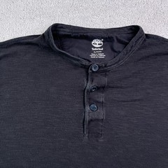 Timberland Henley Shirt Mens XL Black Mini Waffle Long Sleeve Cotton Casual Logo