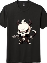 Chibi Horned Skull Reaper Red Eyes Scythe Knife Gothic Unisex Cotton Graphic Tee
