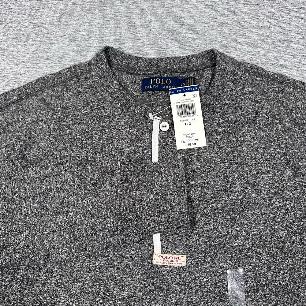 Polo Ralph Lauren Shirt Mens Large Gray Pepper Henley Long Sleeve Outdoor NEW