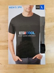 3 PACK – L / LARGE BLACK- 32 Degrees Cool Men’s Short Sleeve T-Shirts Crew Neck