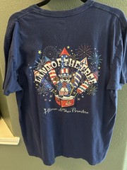 Buc-ees Large Land Of The Free Blue 4th Of July T-Shirt Fireworks Patriotic EUC