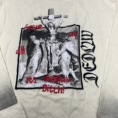 Dedluv Studio Ivory Save Us Long Sleeve Distressed Thermal T Shirt Mens Size L