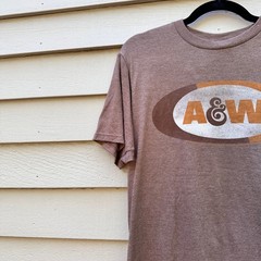 Tee Luv AW Root Beer Graphic T-Shirt Mens Medium Heather Brown Vintage Style NEW