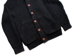 VTG STUSSY ~CARDIGAN~ RIBBED KNIT SWEATER L mock/shawl/neck/military/tour/gauge