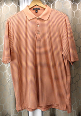 Men’s Size L Peter Millar Summer Comfort Polo Golf Shirt Peachy Orange Striped