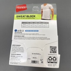 Hanes Men’s Sweat Block V-Neck Undershirt 3pk White S 34/36 Cotton Knit New
