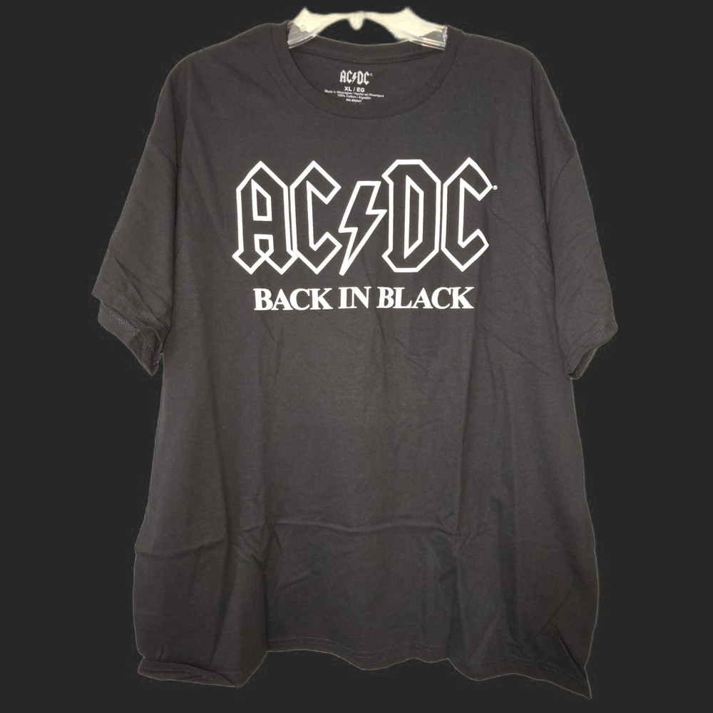 ACDC Back In Black Logo Graphic T-shirt Men Black Short Sleeve Music Size XL