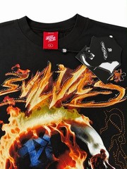Evil Vice Flaming Skull Long Sleeve T-Shirt Black Graphic Tee Size L USA