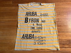 VINTAGE Aruba Byron Bus & Taxi Time Table Sleeveless Shirt Men’s 2XL Striped
