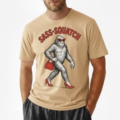 Sass-Squatch Bigfoot In Heels Funny Pun T-Shirt, Retro Novelty Sarcastic Tee