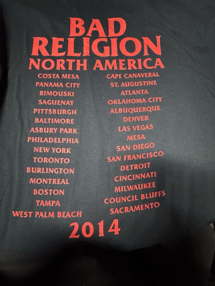 Bad Religion 2014 North America Tour Shirt Black Gildan Punk Band Tee