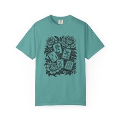 Retro Mahjong T Shirt Floral Linocut Comfort Colors Game Night Tee Vintage Mahj