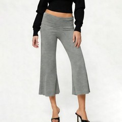 Gaucho Pants for Women Fold Over Flowy Low Rise Wide Leg Capri Pants Casual S…