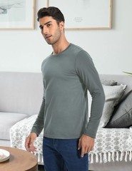 Men’s 2 Pack Long Sleeve Soft Casual Cotton Crew Neck Shirts (Grey Green, M)