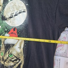 Christmas Space Cats T-Shirt Santa Hats Sleigh Moon Galaxy Black Graphic Tee 3XL
