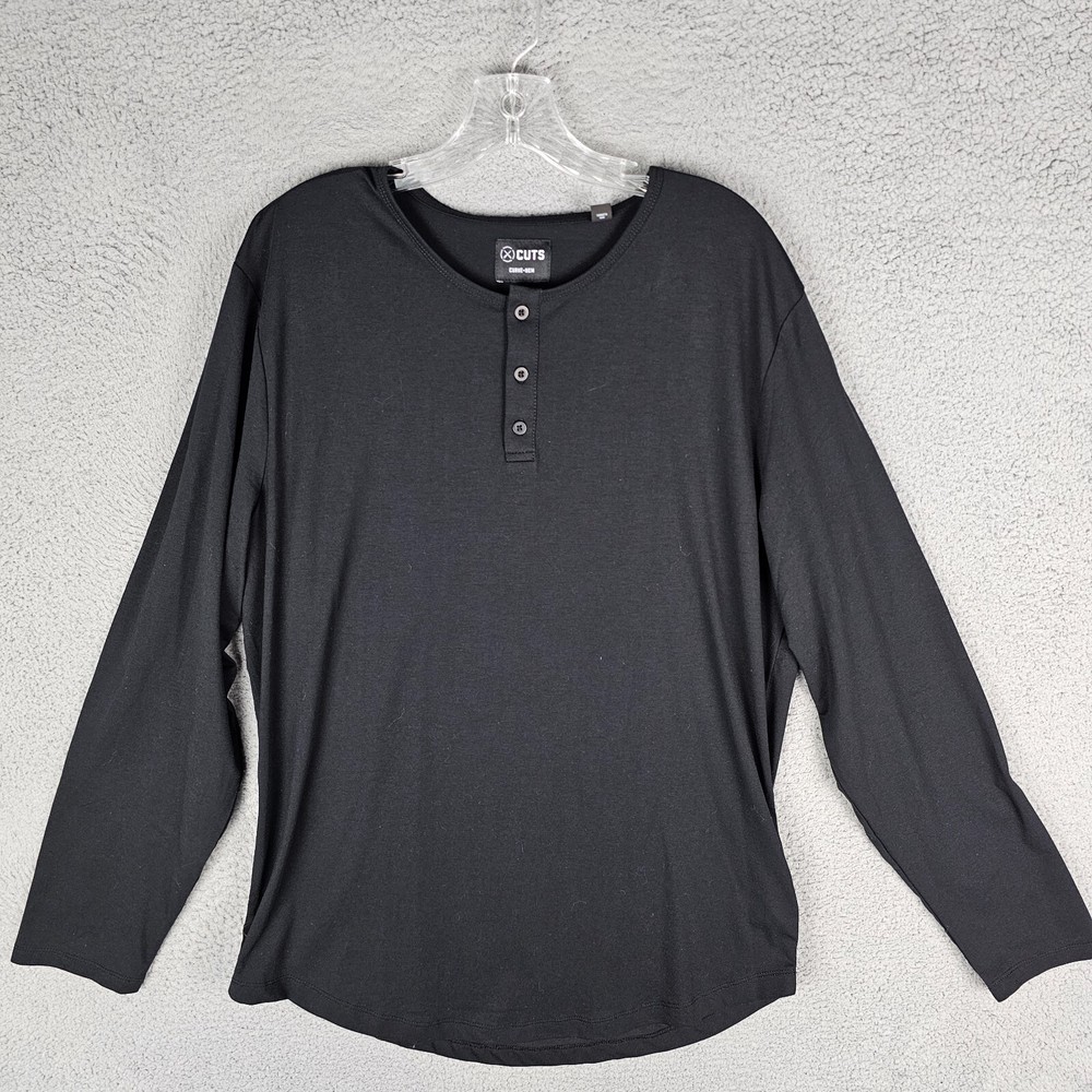 Cuts T Shirt Mens XXL Athletic Fit Elongated Long Sleeve Curved Hem Henley