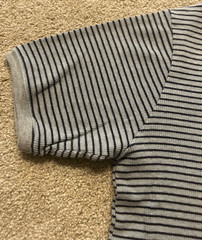 Vintage Utility Wear Knit V Neck Mens Blue and Gray Striped Ribbed Shirt Sz L