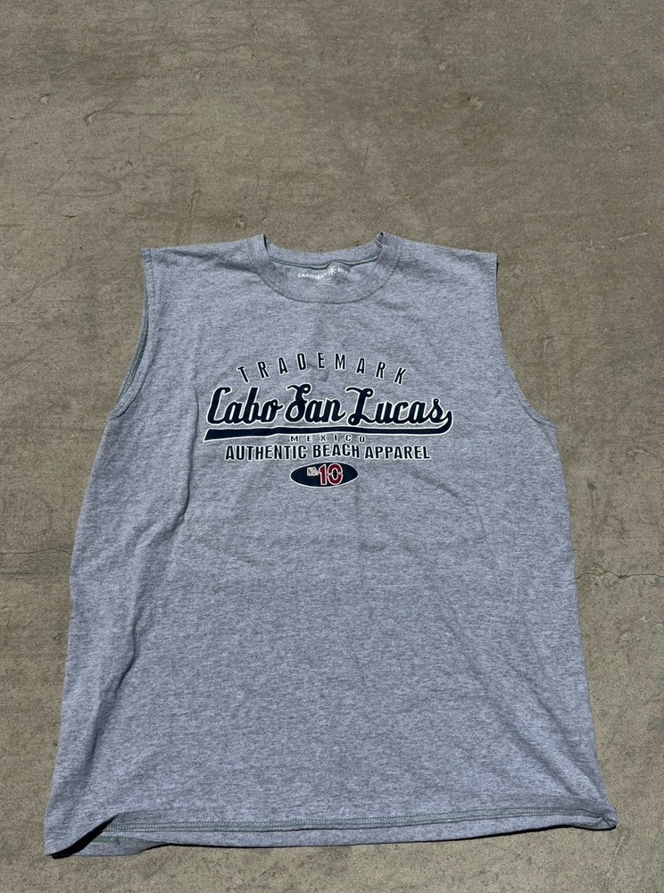 Caribbean Side Men’s Gray Cotton Knit Sleeveless Cabo San Lucas Logo T-Shirt L