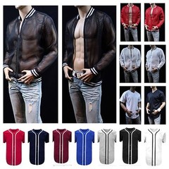 Mens Baseball Plain Jersey T-Shirt Button Sports Fashion Casual Shirt & Jacket