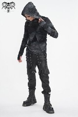 Devil Fashion Men Gothic Distressed Asymmetric Hooded Slim Long Sleeve T-Shirt