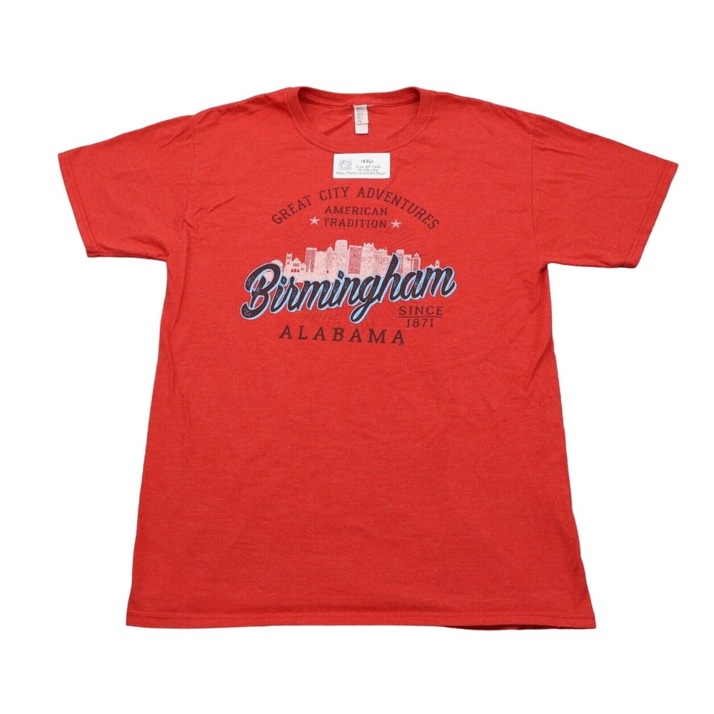 Birmingham AL Jerzees Shirt Mens M Red Short Sleeve Round Neck Graphic Print Tee