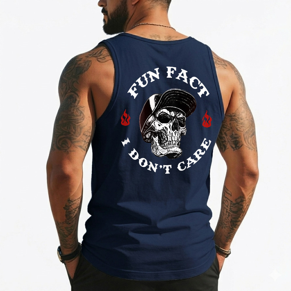 Fun Fact I Don’t Care Funny Skeleton Saying Quote (On Back) Tank Top