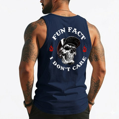 Fun Fact I Don’t Care Funny Skeleton Saying Quote (On Back) Tank Top
