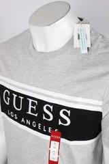 Guess Men’s Rickinson Logo Crew T Shirt Embroidered Light Heather Gray Black