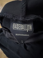 Baseballism Baseball Print Black Hooded Sweatshirt Neck Wrap Mens Size Large
