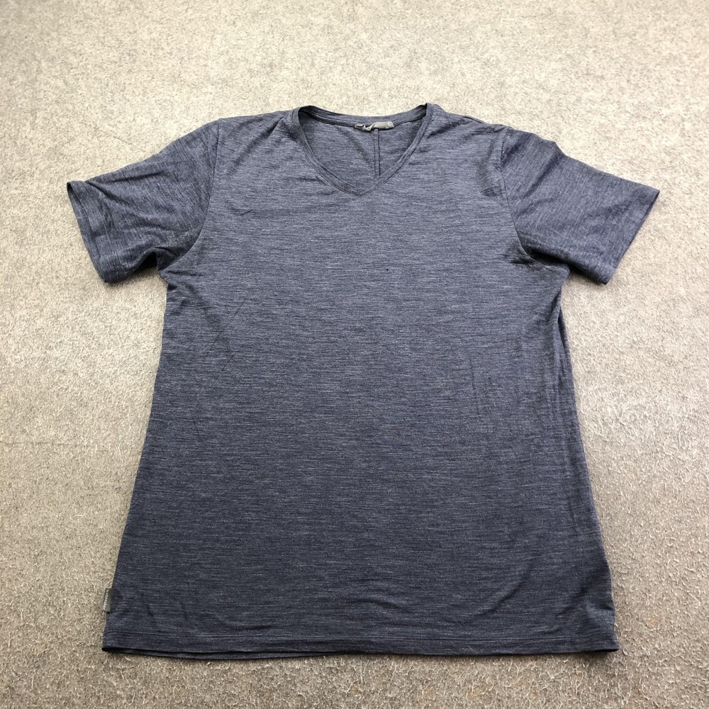 Icebreaker Shirt Mens Medium Blue Merino Wool Blend V-Neck Performance Tee Top