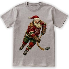 Vintage Santa Hockey T-Shirt North Pole Jersey Christmas Holiday Sports Sweater