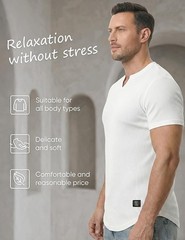 Mens Muscle Slim T Shirt V-Neck Longline Henley Shirt X-Large 1-V Neck 0 White