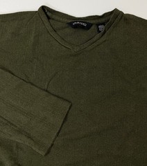 Vintage Ribbed V-Neck Shirt Men XL Minimal Olive Rayon Cotton Long Sleeve Murano
