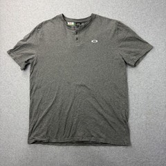 Oakley Shirt Mens Large Gray Henley Short Sleeve Logo Tee Casual Adult
