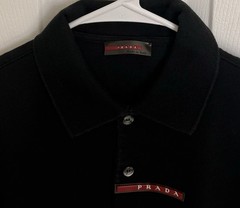 PRADA MEN VINTAGE POLO T SHIRT SIZE L BLACK COLOR RARE
