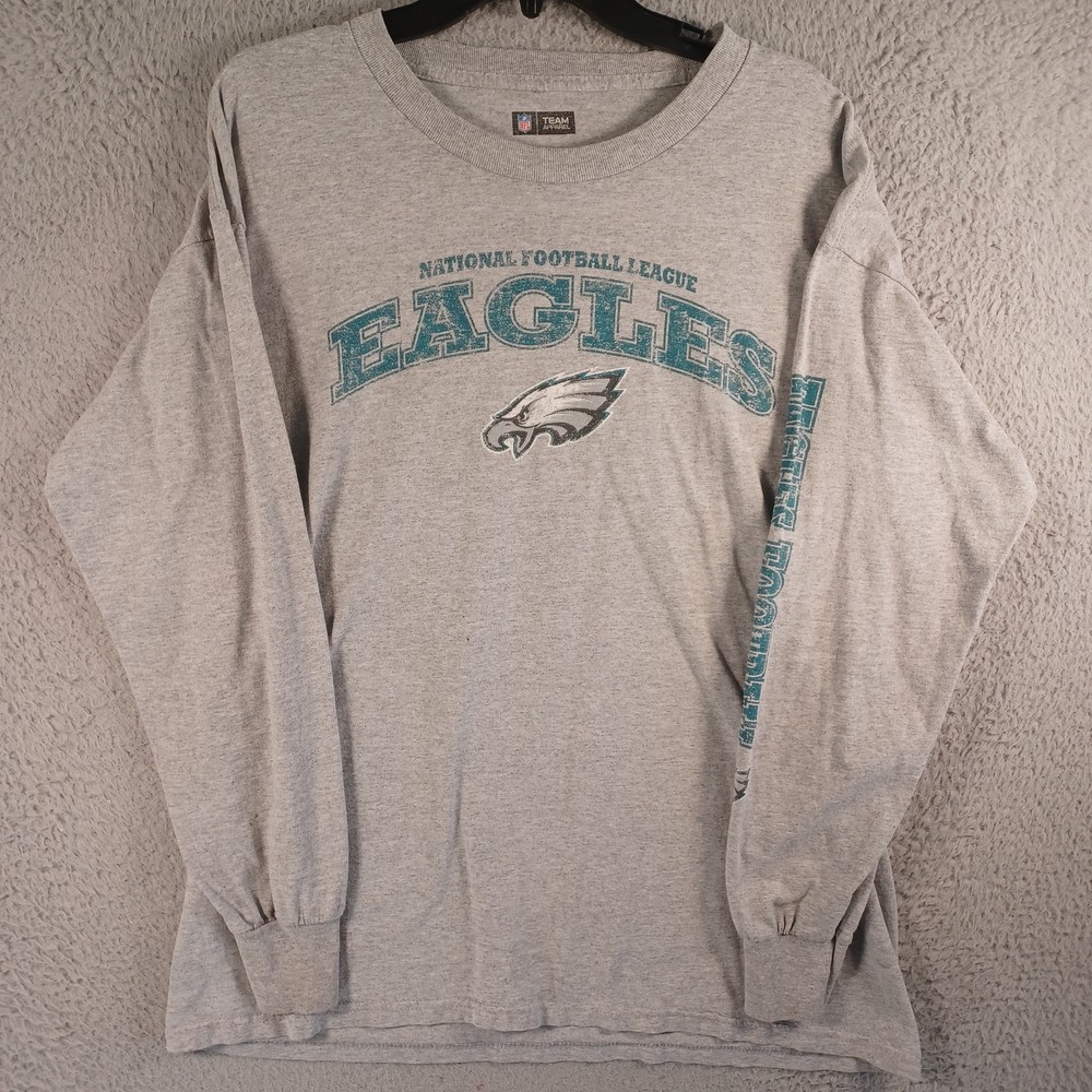 NFL Team Apparel Eagles Logo Mens Gray Long Sleeve T-Shirt Size Large Football