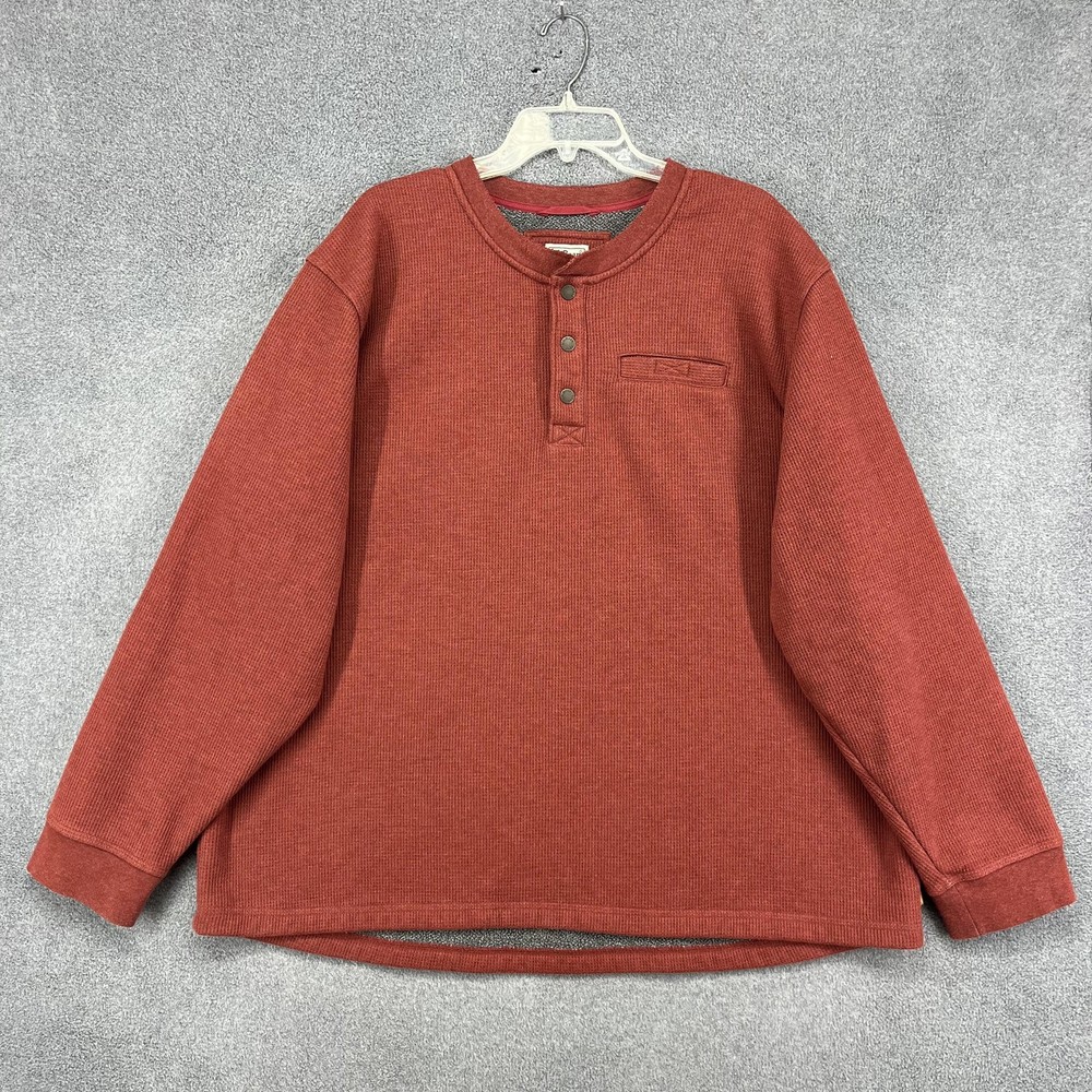 L.L.Bean Henley Pullover Mens 3XL Red Sherpa Fleece Lined Waffle Knit Thermal