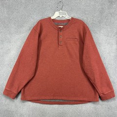 L.L.Bean Henley Pullover Mens 3XL Red Sherpa Fleece Lined Waffle Knit Thermal