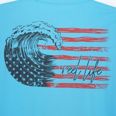Reel Life Men’s Long Sleeve T-Shirt XXL Blue Logo Stretch Wave US Flag NEW