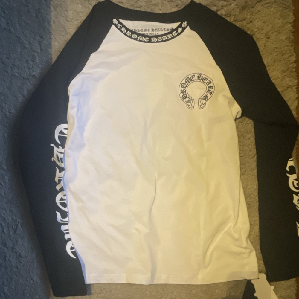 Chrome Hearts Raglan Long Sleeve Graphic Tee White/Black Cotton Jersey Men M