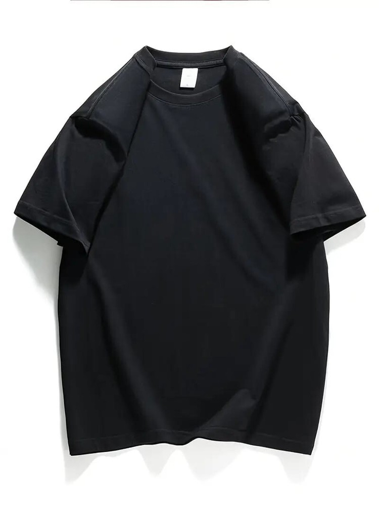 Men’s Classic Solid Plain Cotton Round Hem Scallop Essentials Tshirt S-2XL
