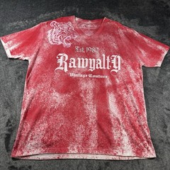 Rawyalty Couture T-Shirt Mens 3XL Red Silver Foil Rhinestone V-Neck Streetwear
